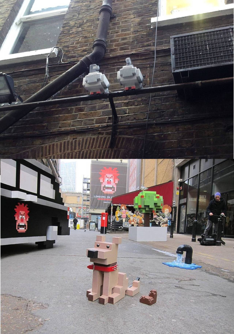 Illustration for article titled Una calle de Londres se transforma en escena de 8 bits (perrito incluido)
